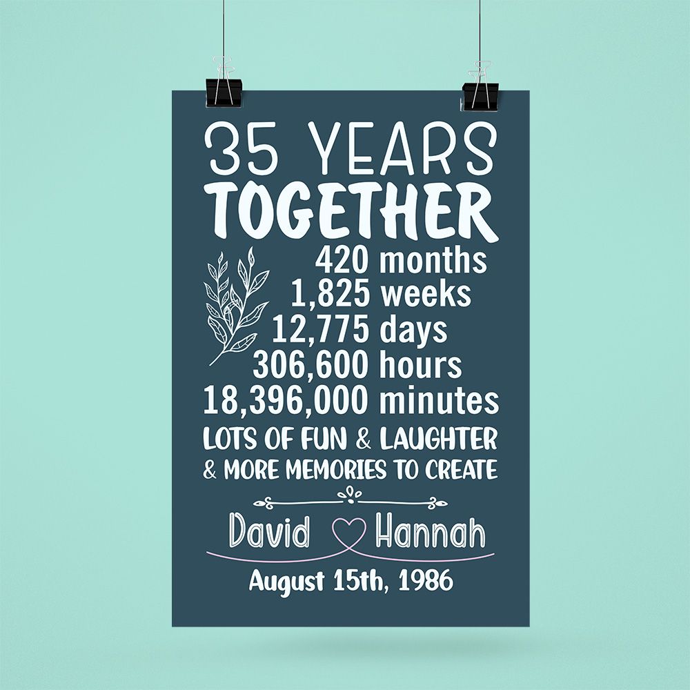 Personalized Name & Date 35Th Wedding Anniversary Gifts Poster For Couple, Parents, Wife & Husband, Him, Her
