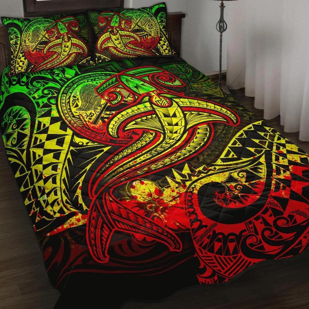 American Samoa Quilt Bed Set – Reggae Shark Polynesian Tattoo