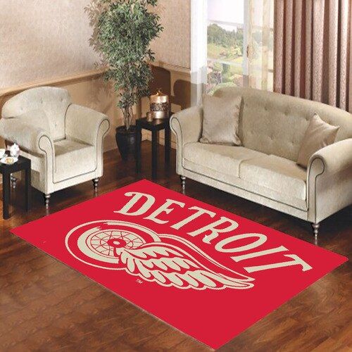 Detroit Red Wings Distressed Logo Living Room Carpet Rugs