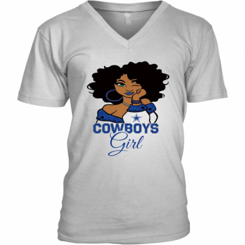 Dallas Cowboys Football Black Girl V-Neck T-Shirt
