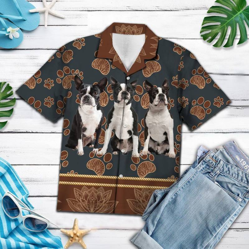 Boston Terrier Flower Paw Hawaii Shirt Ha95741