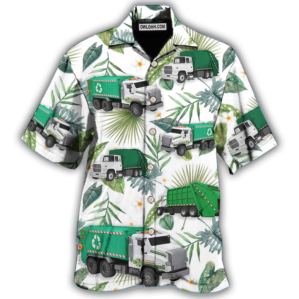 Truck Garbage Truck Tropical Green Leaf – Hawaiian Shirt  – Owl Ohh