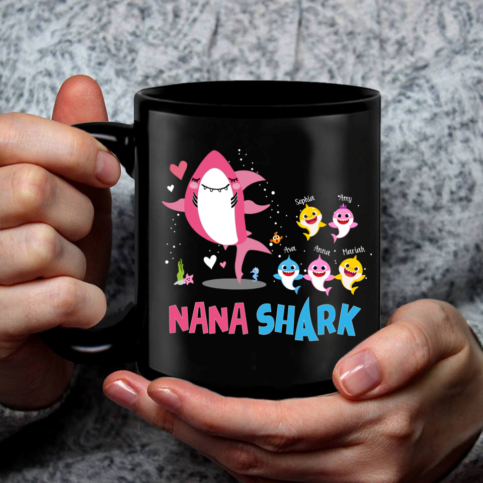 Nana Shark And Grandkids Custom Mug