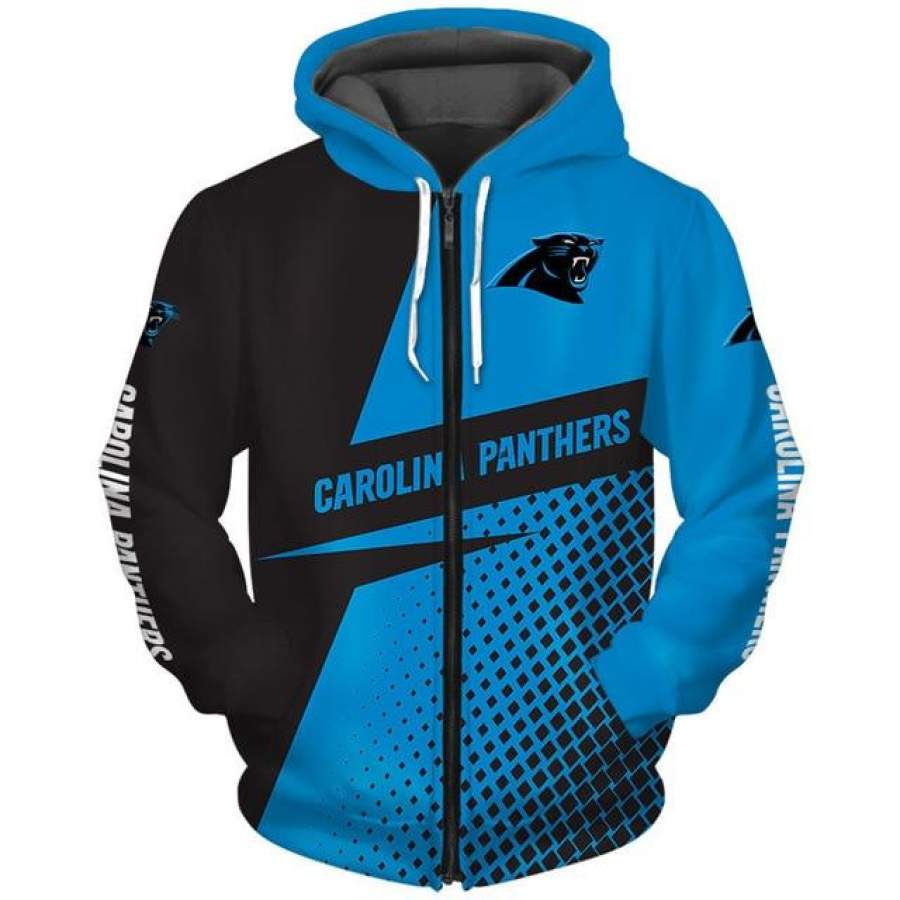 Carolina Panthers Grid Pattern 3D Zipper Hoodie