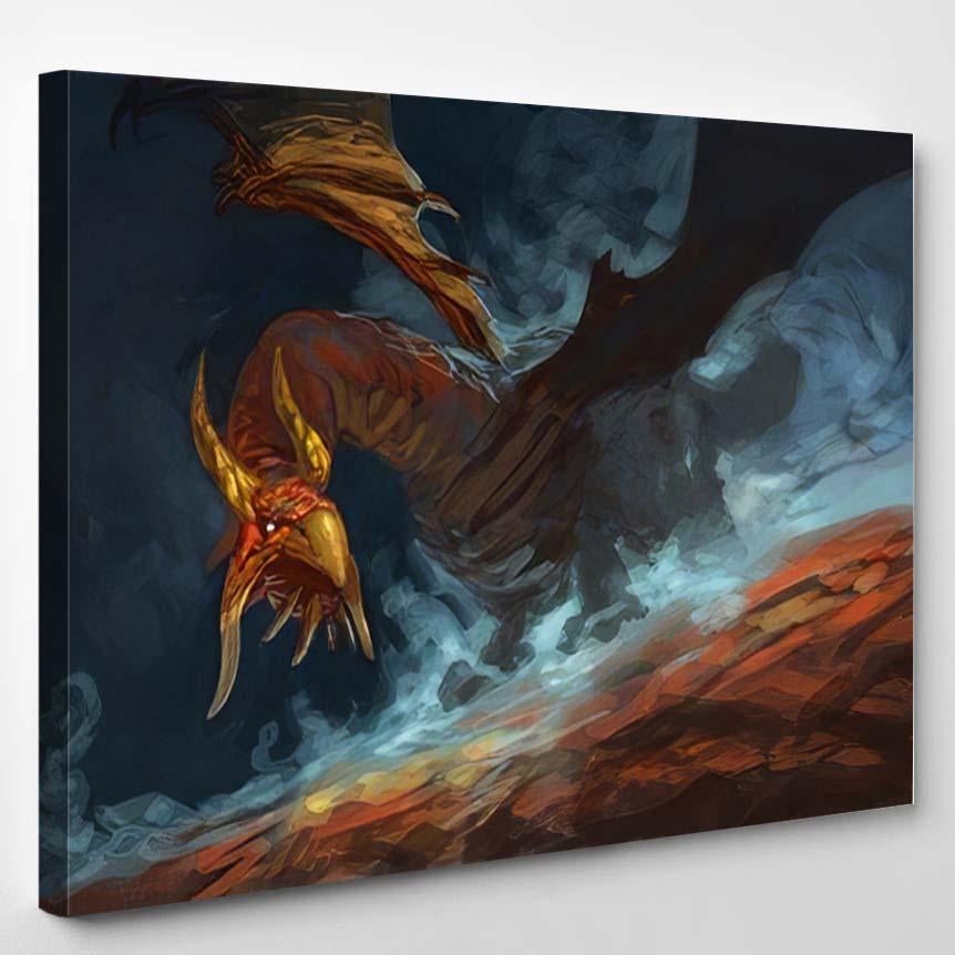 Red Dragon Blue Magic Swirling Digital – Dragon Animals Canvas Print