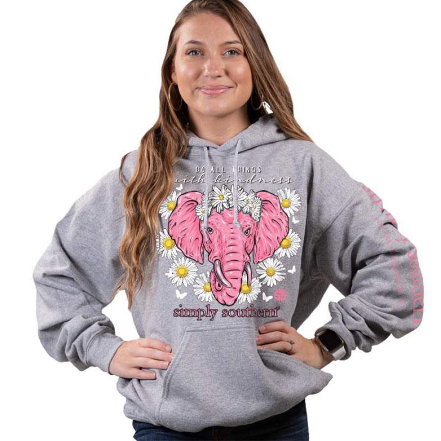 Simply Southern Preppy Daisy Elephant Pullover Hoodie T-Shirt