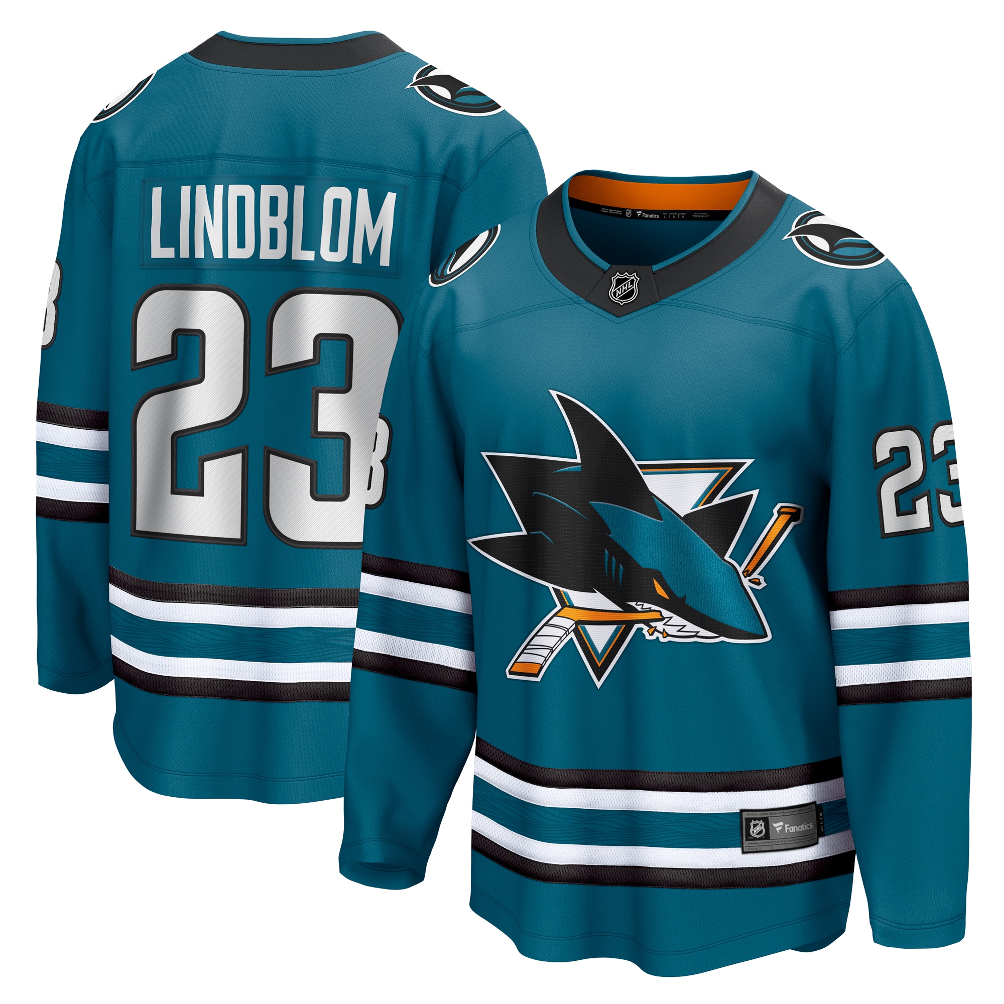 Men's San Jose Sharks Oskar Lindblom Teal Home Breakaway Jersey