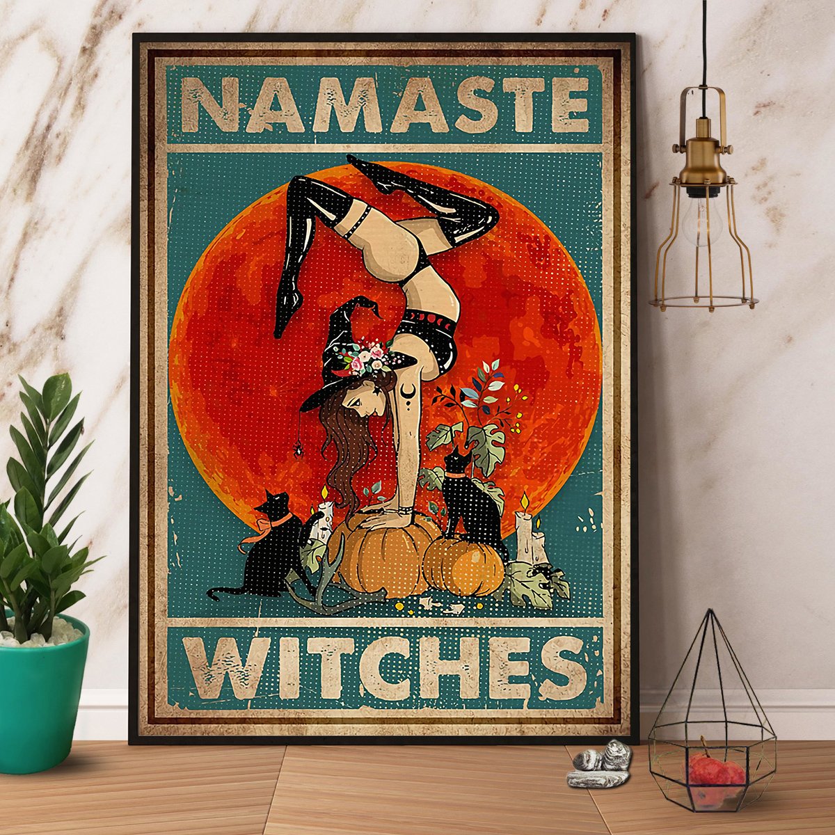 Witch Namaste Witches Halloween Retro Canvas Poster Wall Art