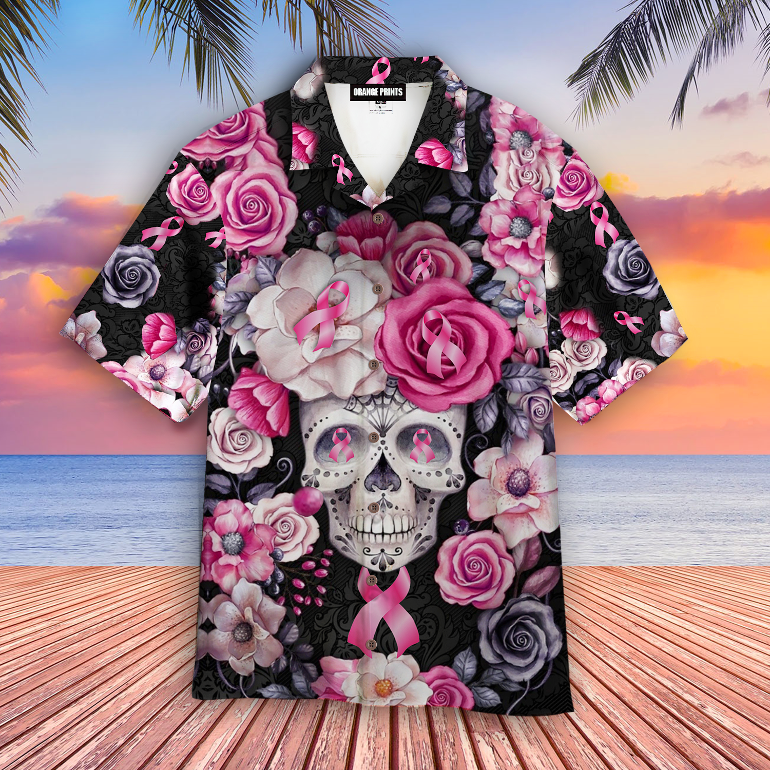 Sugar Skull Breast Cancer Ribbon Aloha Hawaii Shirts For Men And Women Ha35897