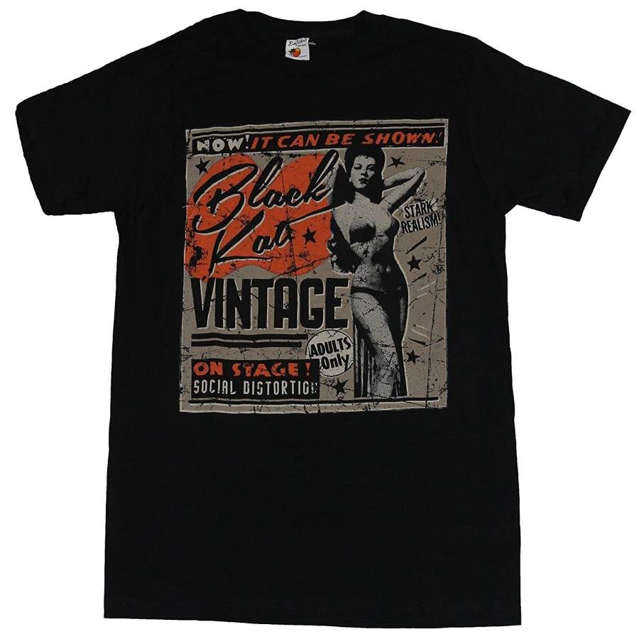 Social Distortion Mens T-Shirt – Black Kat Vintage Distressed Pin up Image