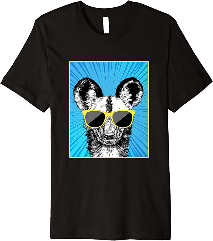 African wild dog Portrait Pop Art Animal with Sunglasses Premium T-Shirt