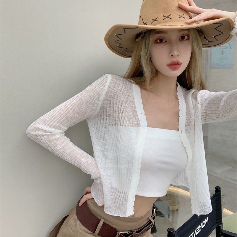 Cardigan Women Summer Sun-proof Minimalist Female Vacation Stylish Fashion Solid Slim Soft Streetwear All-match Thin Chic Korean alx