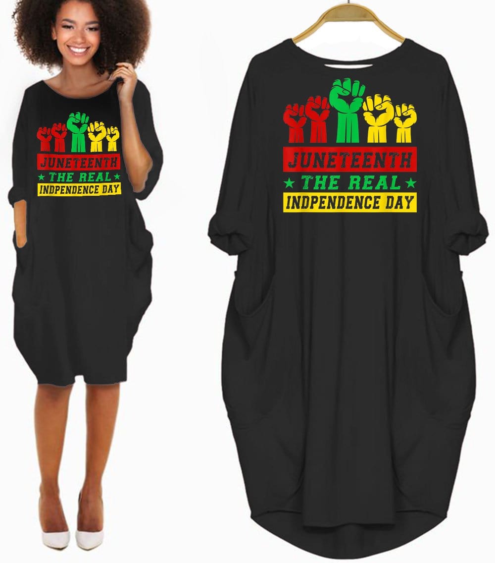 African American Dresses Juneteenth The Real Independence Day Beautiful Black Girl Long Sleeve Pocket Dress African Dresses For Girls