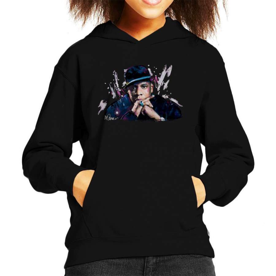 Sidney Maurer Original Portrait Of Jay Z The Black Album Kid’s Hooded Sweatshirt