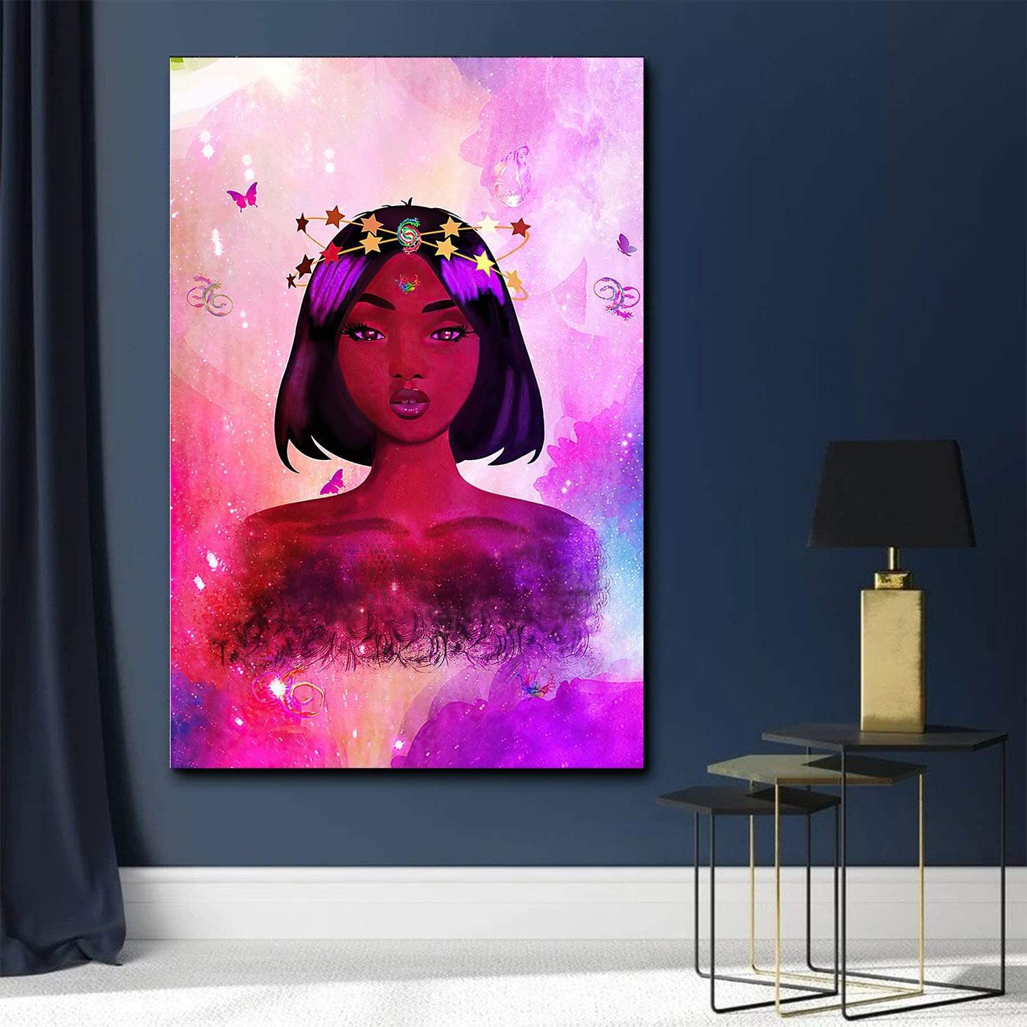 African Woman Retro Vintage Poster Melanin Girl With Flower And Butterfly African Woman Art