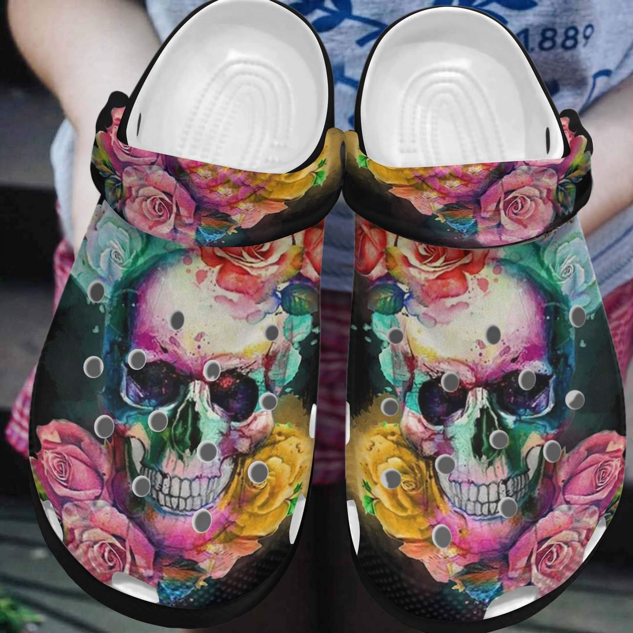 Skull Personalized Clog, Custom Name, Text, Color, Number Fashion Style For Women, Men, Kid, Print 3D Wtc Flower Skull