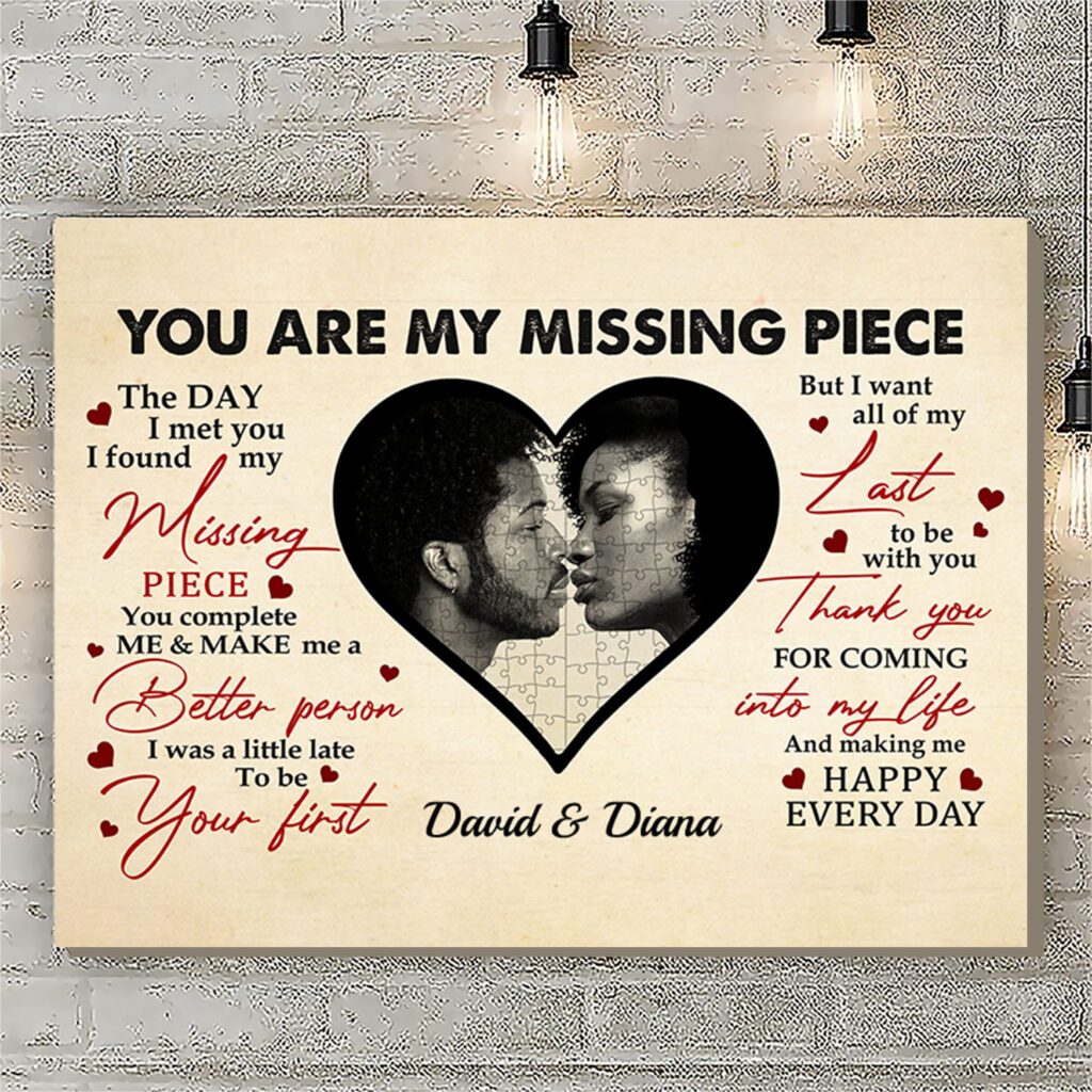 Personalized You Are My Missing Piece Black Couple Gallery Wrapped Framed Wall Art Canvas And Poster, Wall Decor, Canvas Instructure