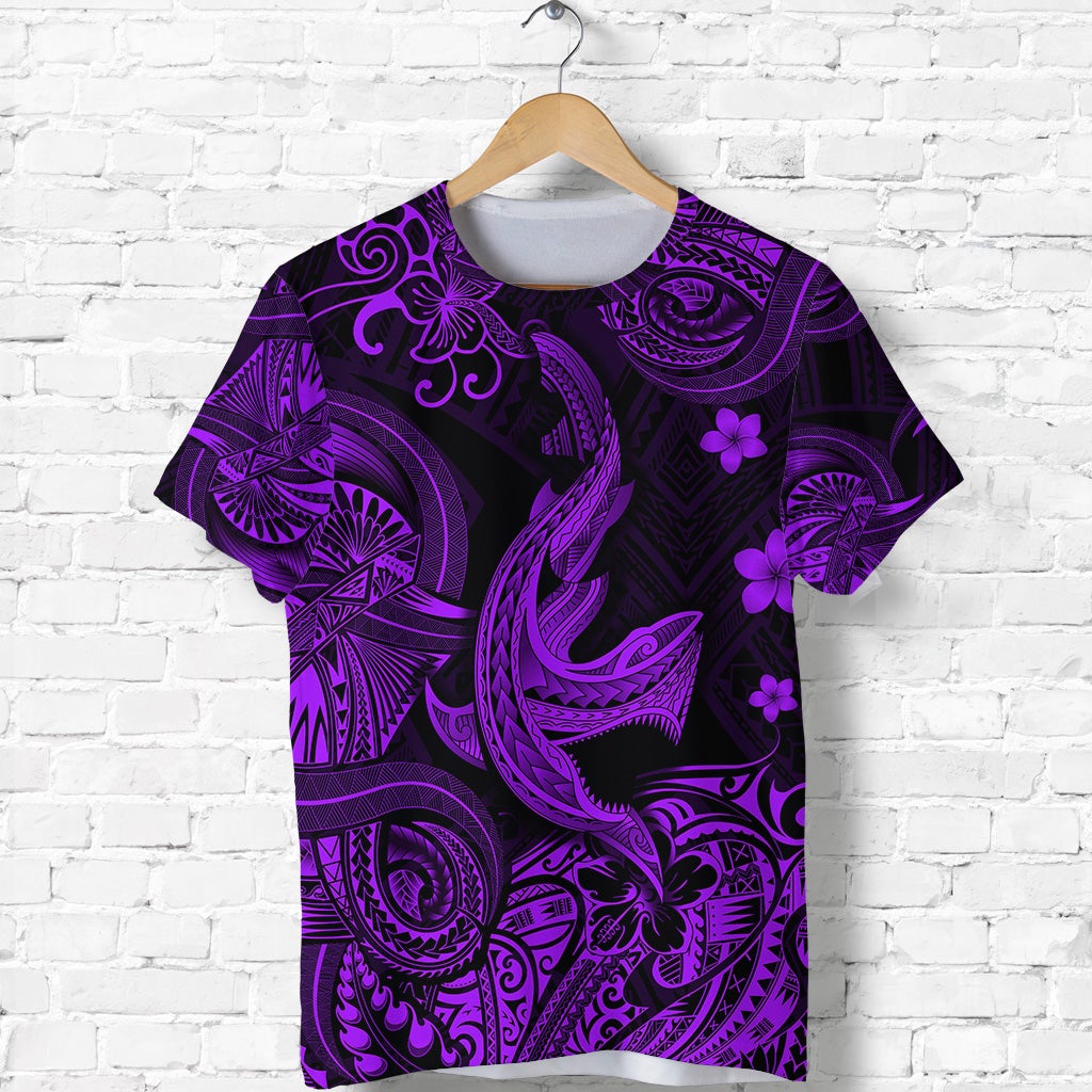 Hawaiian Angry Shark Polynesian T Shirt Unique Style Purple Ha54192