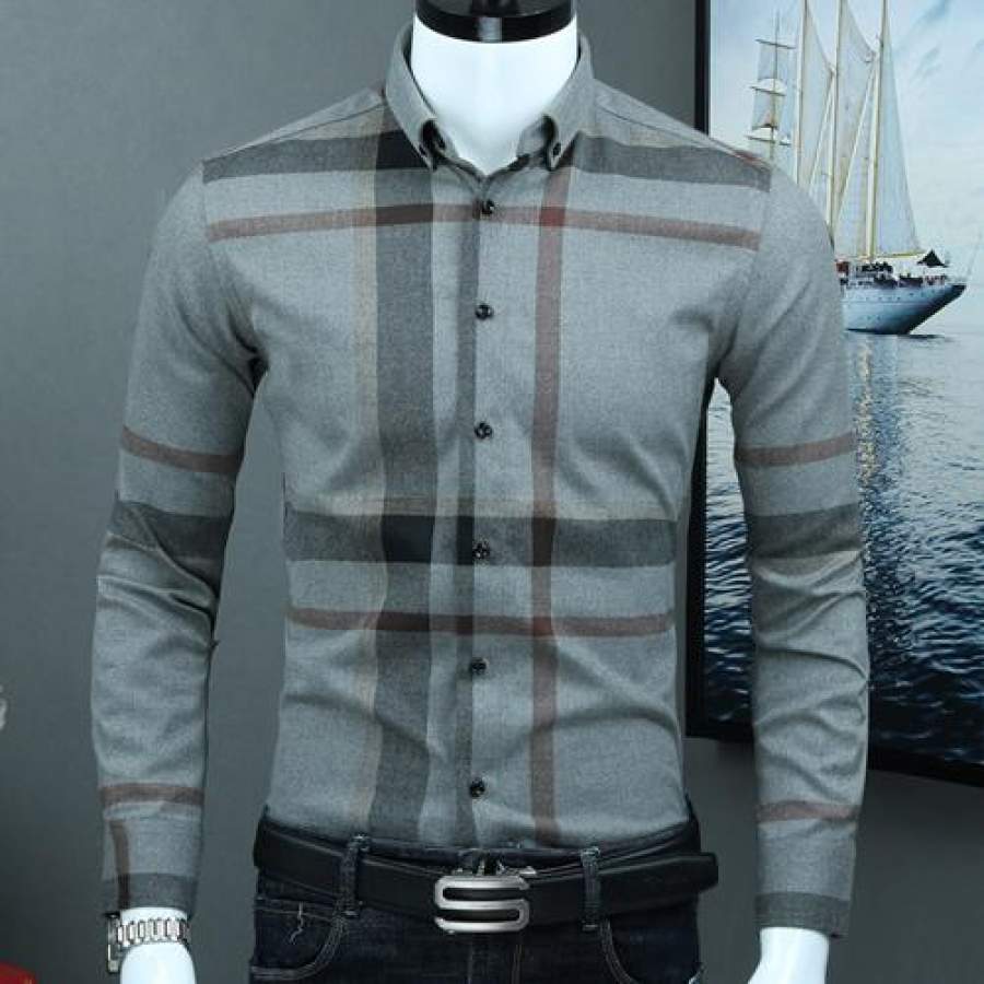 Men's Smart Casual 100% Cotton Plaid Button Down Dress Shirt ...
