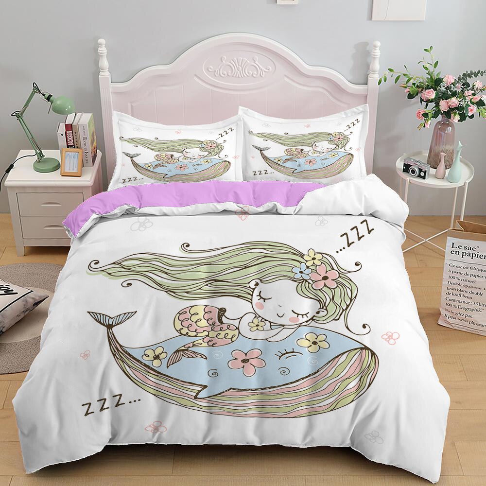 Whale Bedding Set Cartoon Mermaid Edredones Niños Duvet Cover With Pillowcase Twin/Queen/King Size Bed Room For Kids Girls Gifts