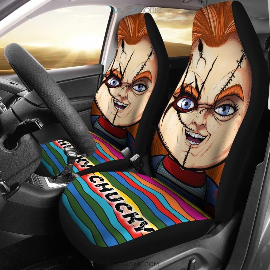 Horror Movie Car Seat Covers | Chucky Smiling Face Rainbow Seat Covers