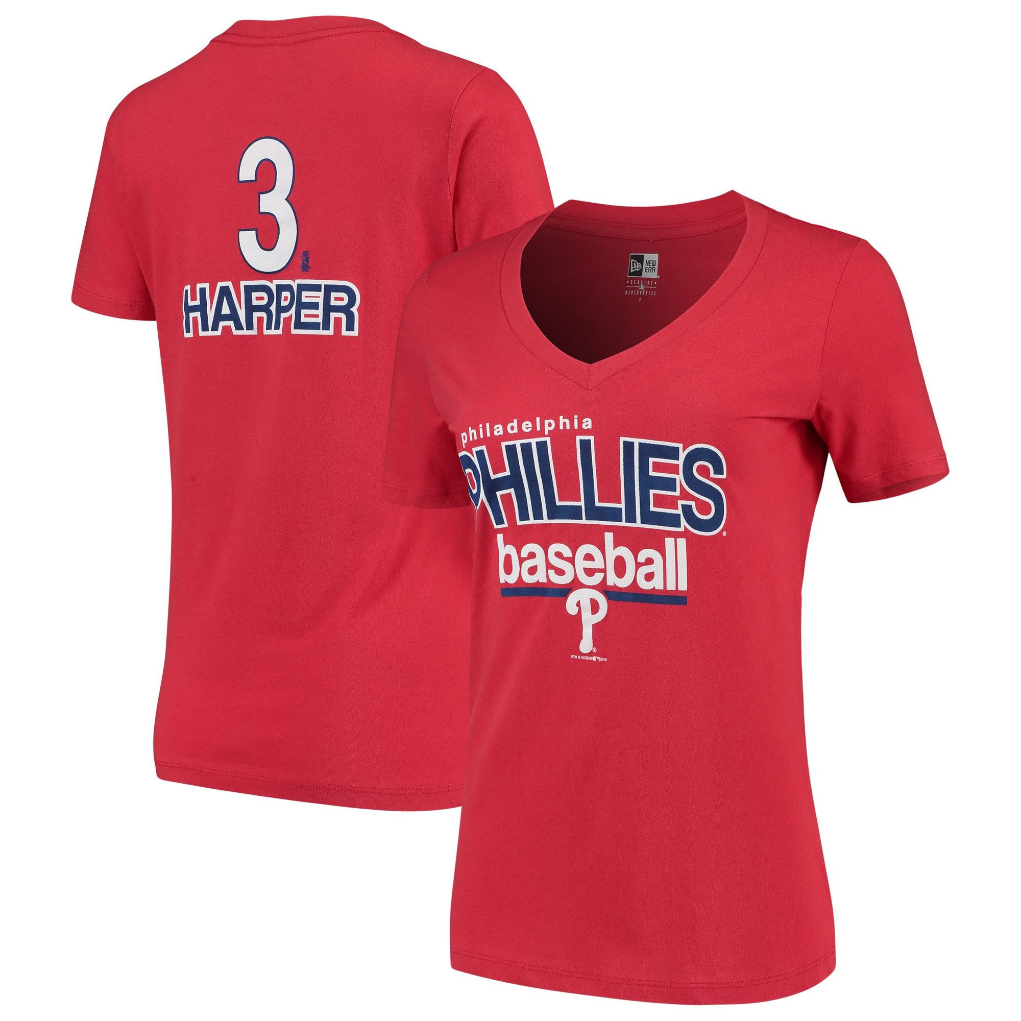 Bryce Harper Philadelphia Phillies 5Th & Ocean By New Era Women’S Baby Jersey Flipped Number & Name V-Neck T-Shirt – Red