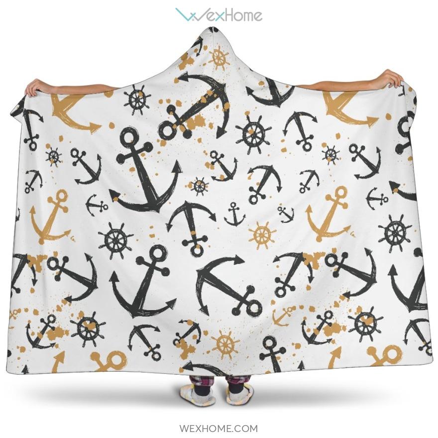 Anchors Rudders Pattern Hooded Blanket