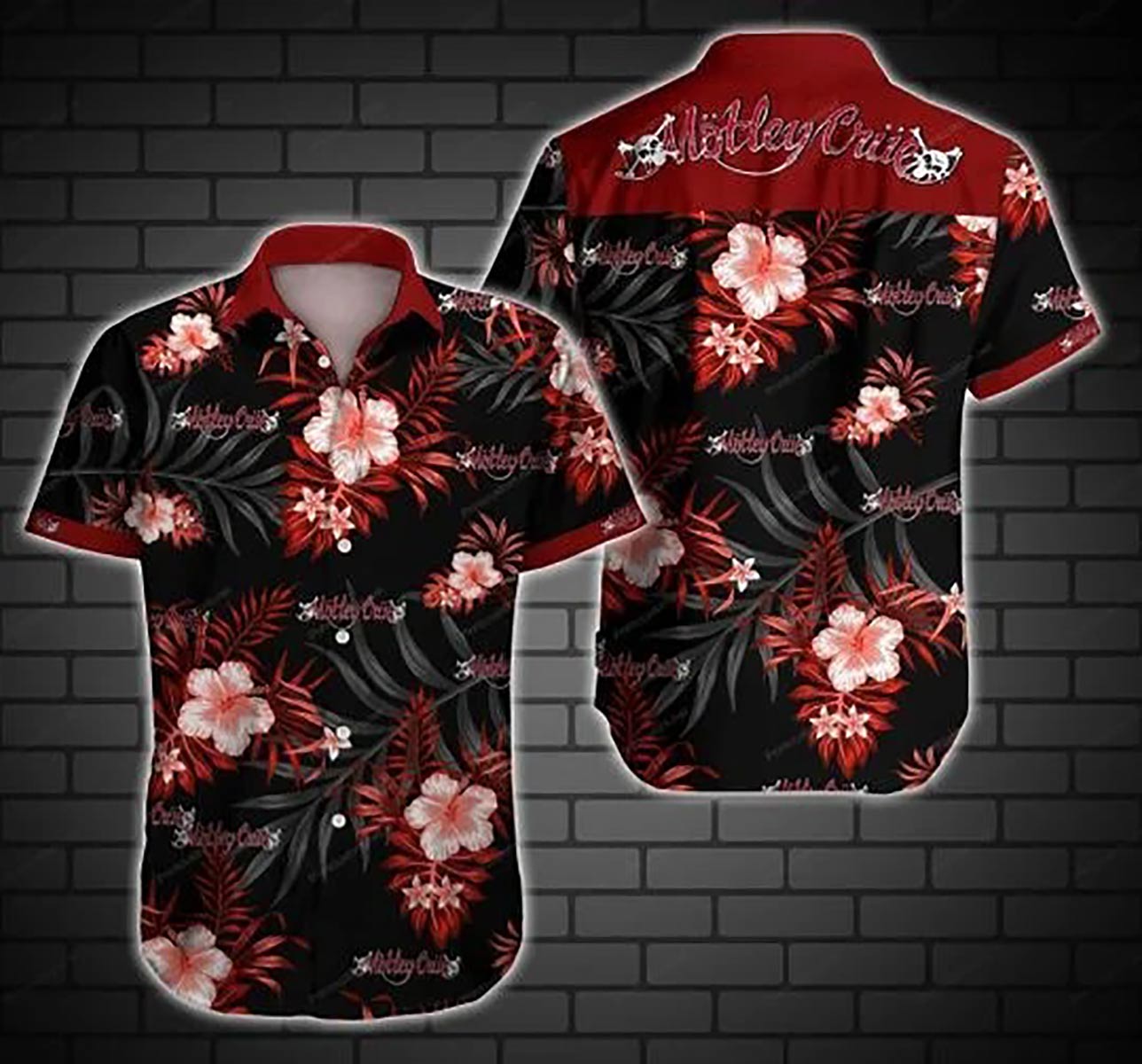 Motley Crue Hawaii Graphic Print Short Sleeve Hawaii Casual Shirt Ha24509