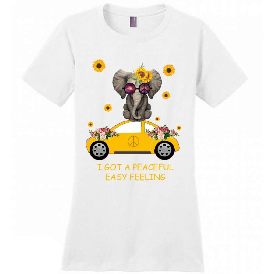 I Got A Peaceful Easy Feeling, Elephant Sunflower Floral Car, Peace Sign – District Made Women Shirt