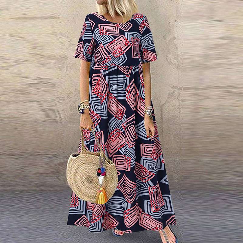 Bohemian Printed Maxi Dress Women’s Summer Sundress ZANZEA 2022 Casual Short Sleeve Maxi Vestidos Female O Neck Robe alx