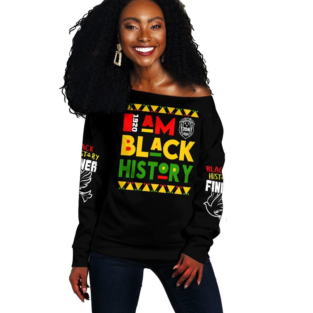 Black History Zeta Phi Beta Off Shoulder Sweatshirt