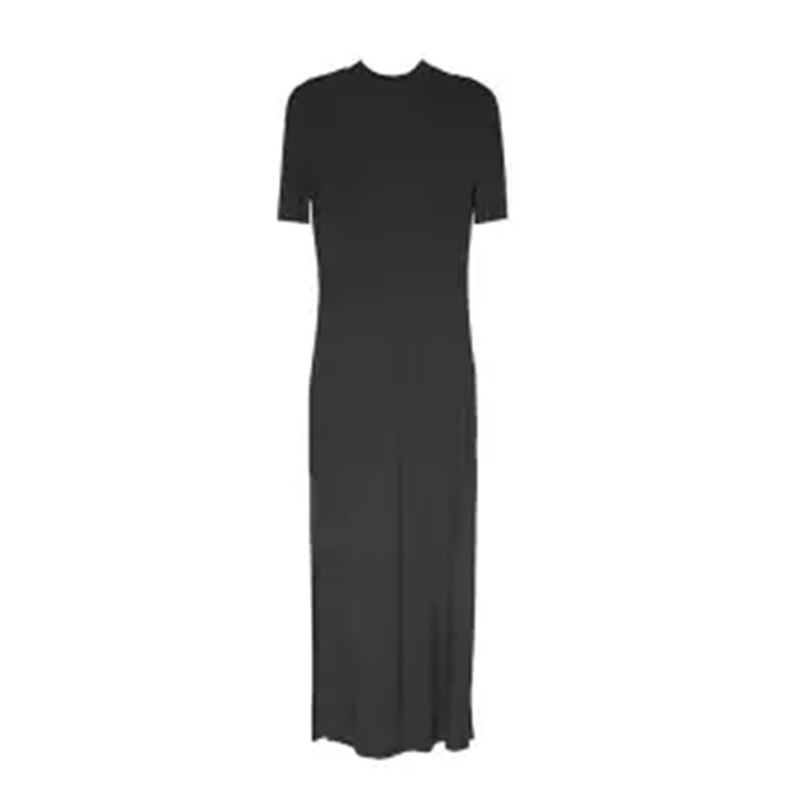 Vintage Round Neck Slim Body Slit Fishtail Dress Woman Sexy Casual Urbano Midi Black Wrap Long Sleeve Dress Robe Longue Femme alx