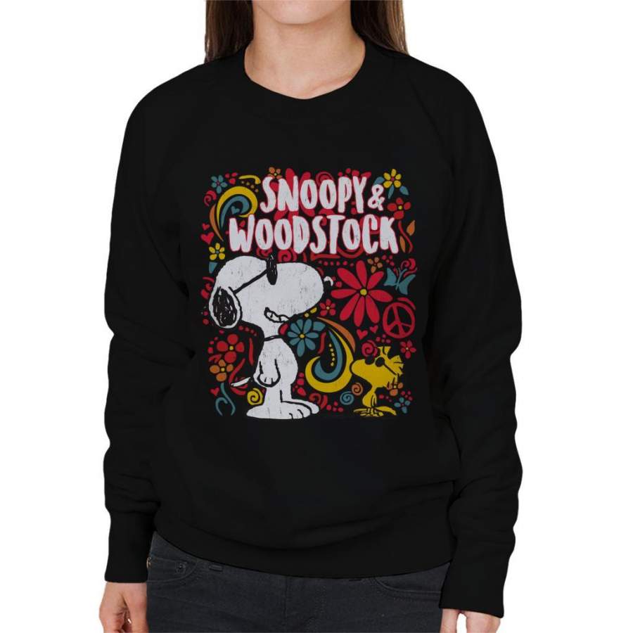 Peanuts 70s Floral Snoopy And Woodstock Women’s Sweatshirt