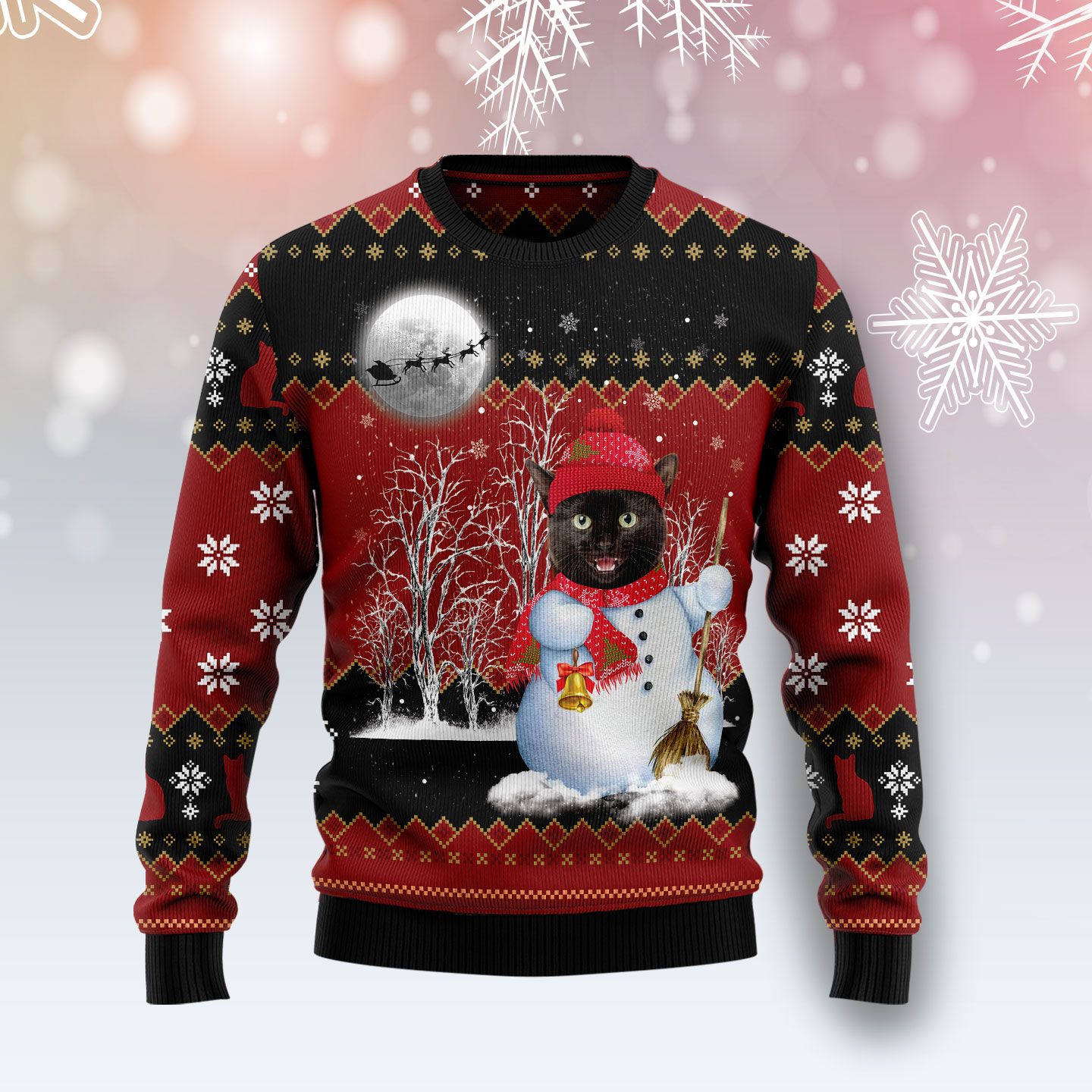 Black Cat Snowman T210 Ugly Christmas Sweater