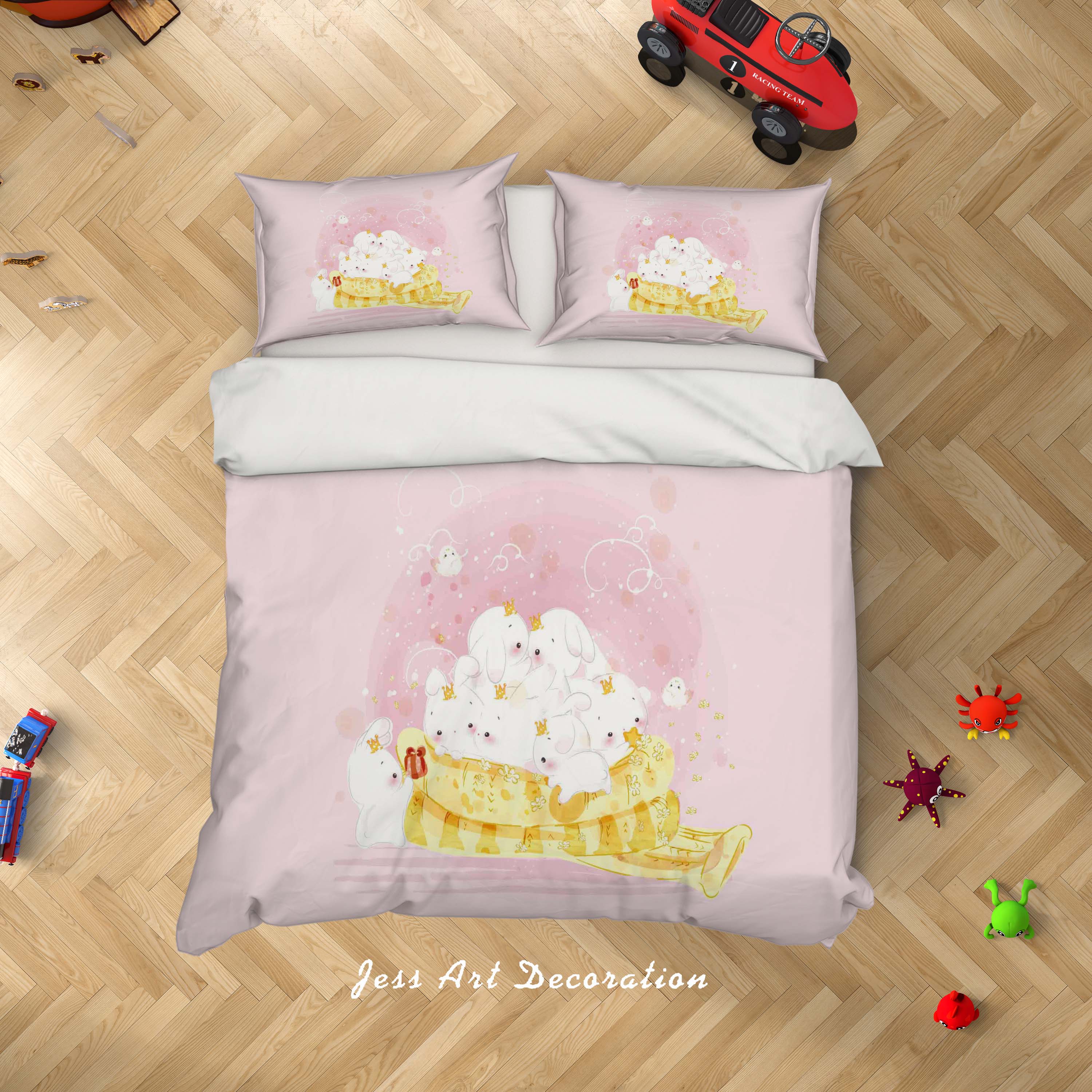 3D Pink Rabbit Quilt Cover Set Bedding Set Duvet Cover Pillowcases Sf01