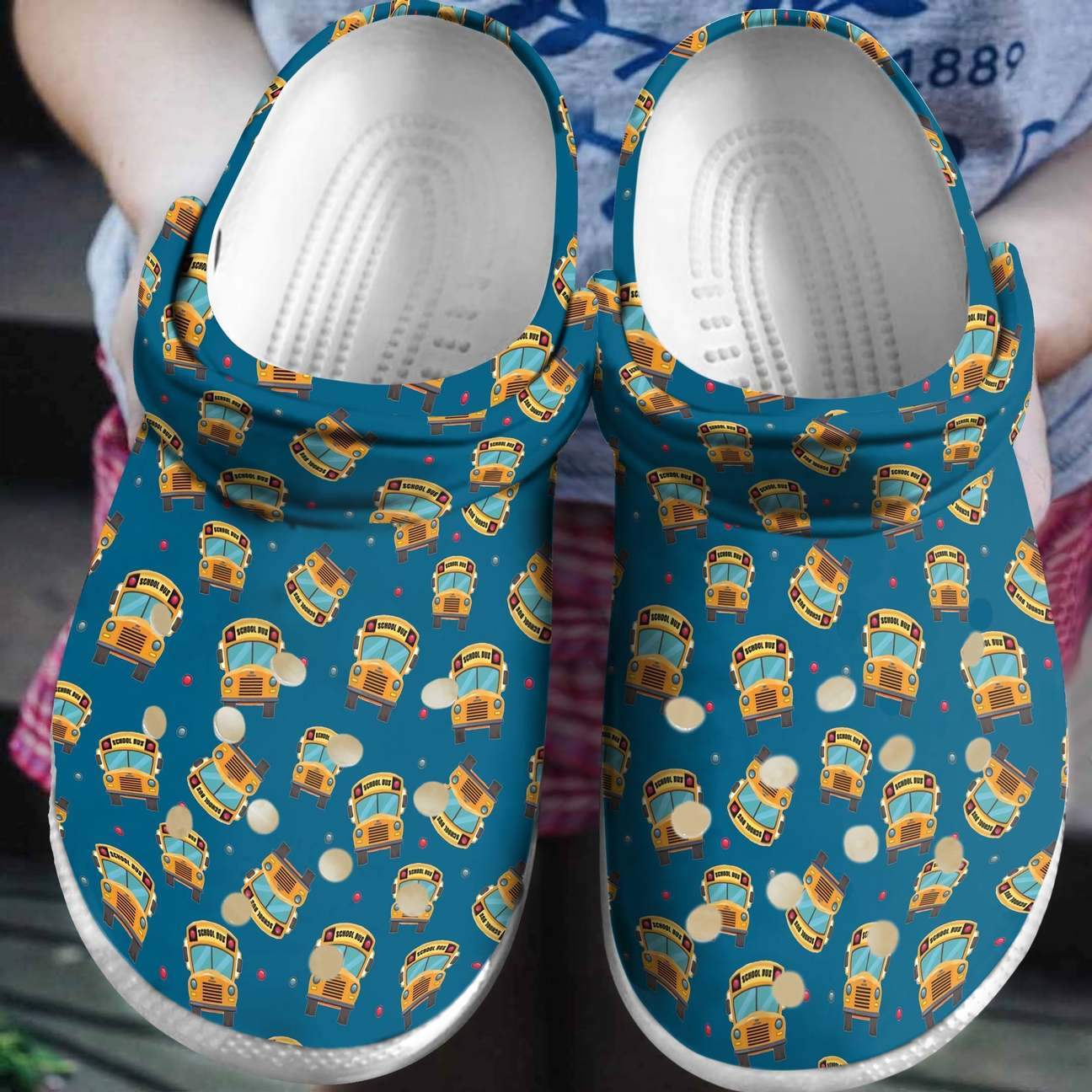 School Bus Driver Personalized Clog, Custom Name, Text School Bus Pattern, Fashion Style For Women, Men, Kid, Print 3D