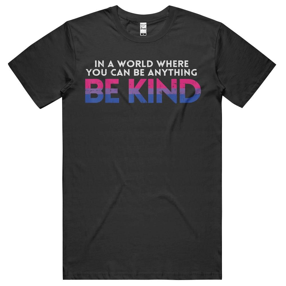 World Be Kind Bisexual Pride Bi Flag Bisexuality Lgbtq Gift T-Shirt, Hoodie, Long Sleeve Tee