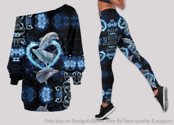 Dolphin Off Shoulder Long Sleeve Top And Leggings Set Ln