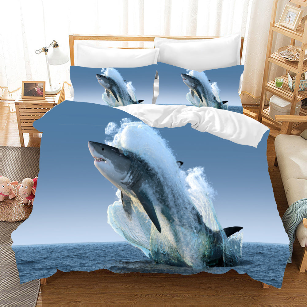 3D Blue Shark Sea Quilt Cover Set Bedding Set Pillowcases 92