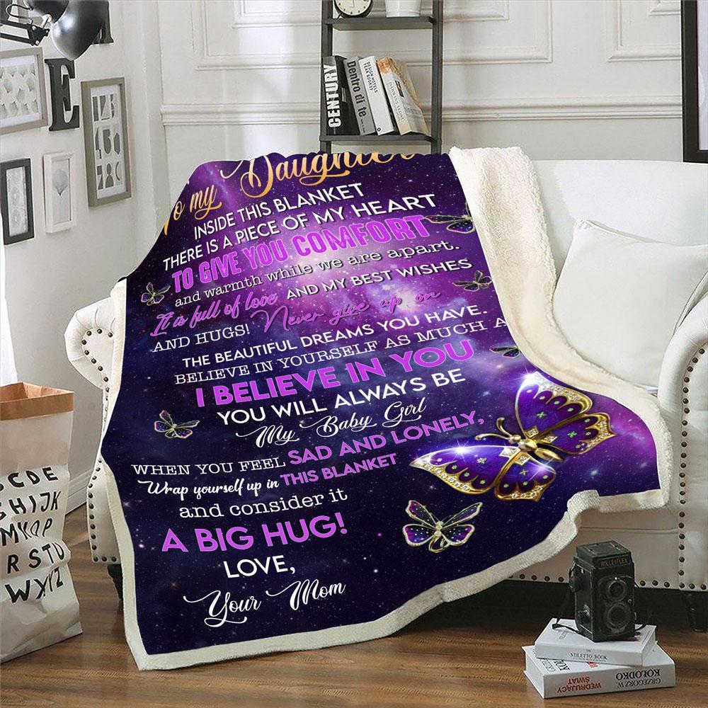 Butterfly To My Daughter Inside This Blanket There Is A Piece Of My Heart Blanket Gift For Daughter From Mom Birthday Gift Home Decor Bedding Couch Sofa Soft And Comfy Cozy