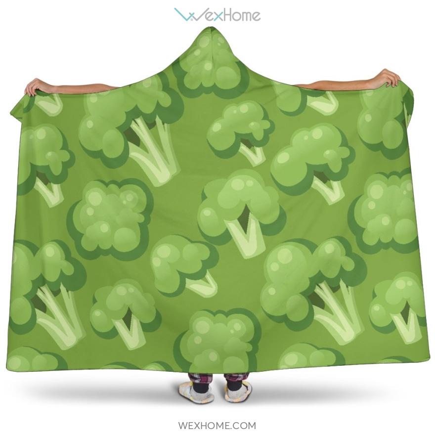 Broccoli Pattern Green Background Hooded Blanket