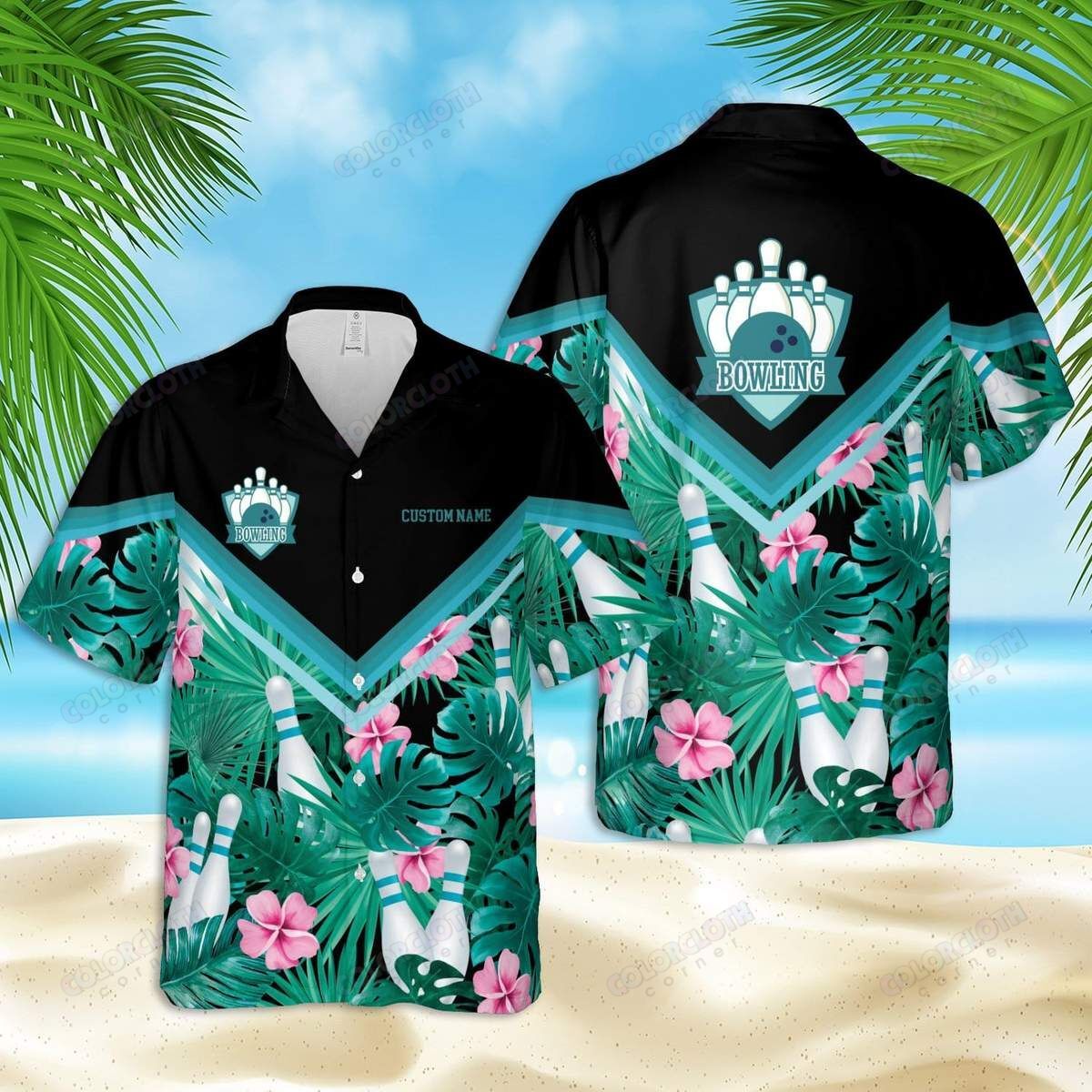 Love Bowling Ball Tropical Flowers Custom Name Hawaii Shirt Hl11902