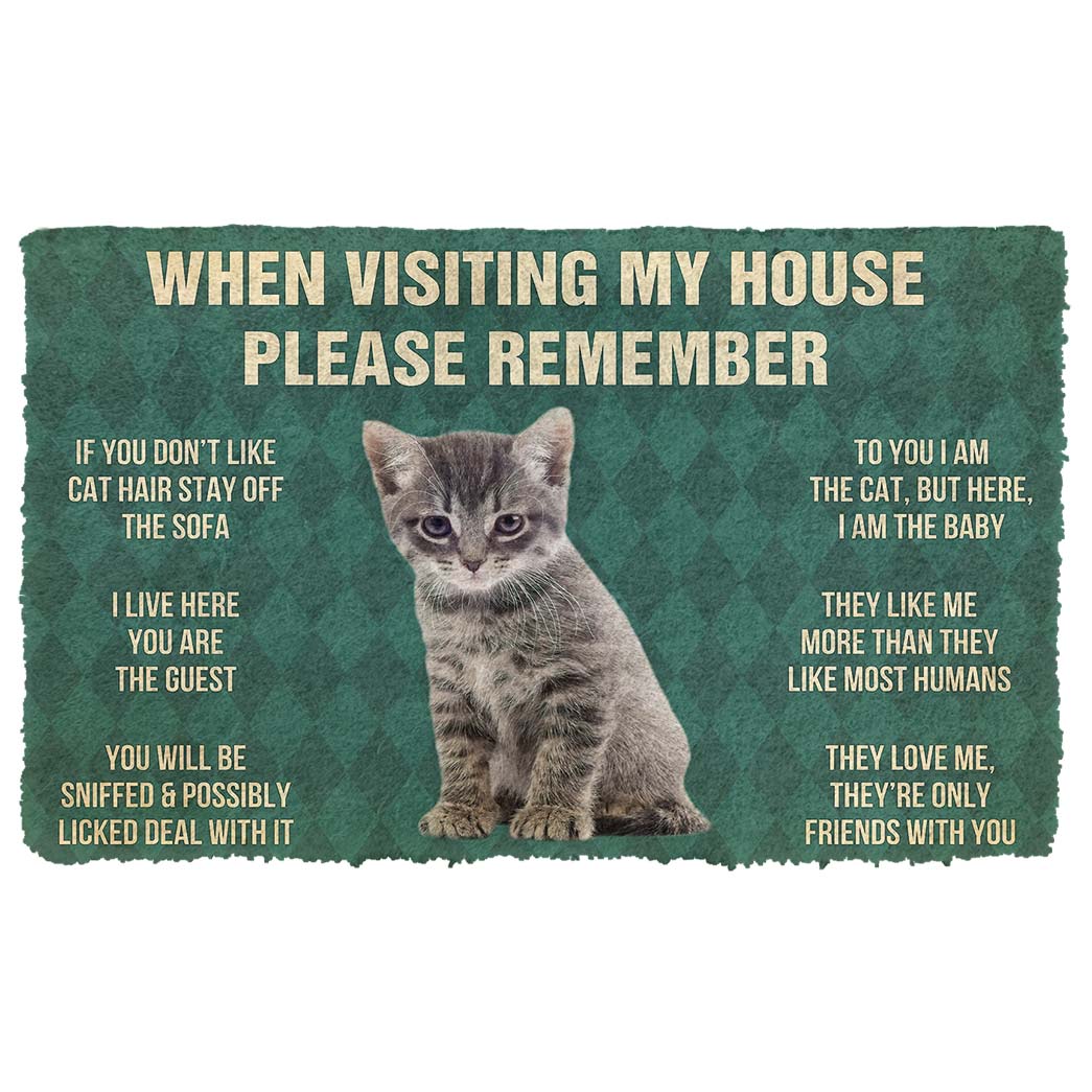 Gearhumans  Gearhuman 3D Please Remember Gray Tabby Kitten Cats House Rules Custom Doormat