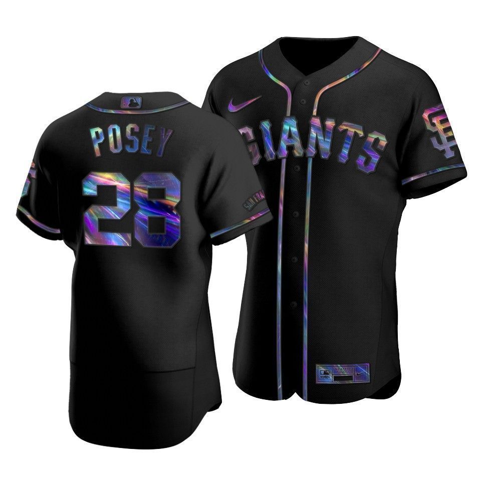 Men’S San Francisco Giants Buster Posey #28 Iridescent Logo Holographic Limited  Jersey Black