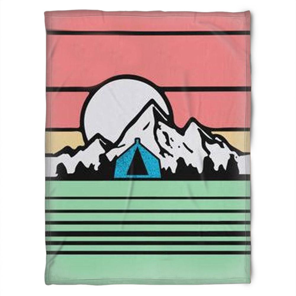 Camping Fleece Blanket Camping Sunrise Sunset Beautiful Mountain, Gift For Camping Lover Gift For Home Decor Bedding Couch Sofa Soft Comfy And Cozy