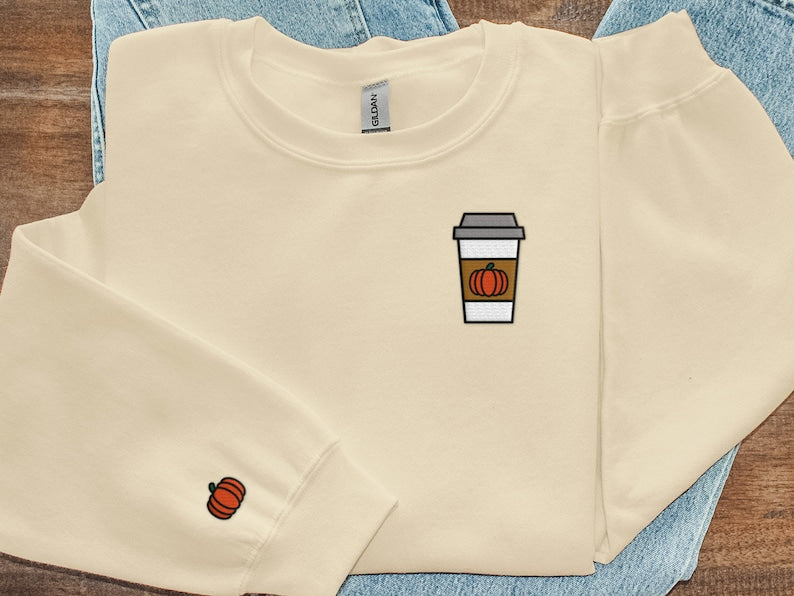 Pumpkin Spice Coffee Embroidered Sweatshirt 2D Crewneck Sweatshirt All Over Print Sweatshirt For Women Sweatshirt For Men Sws3186