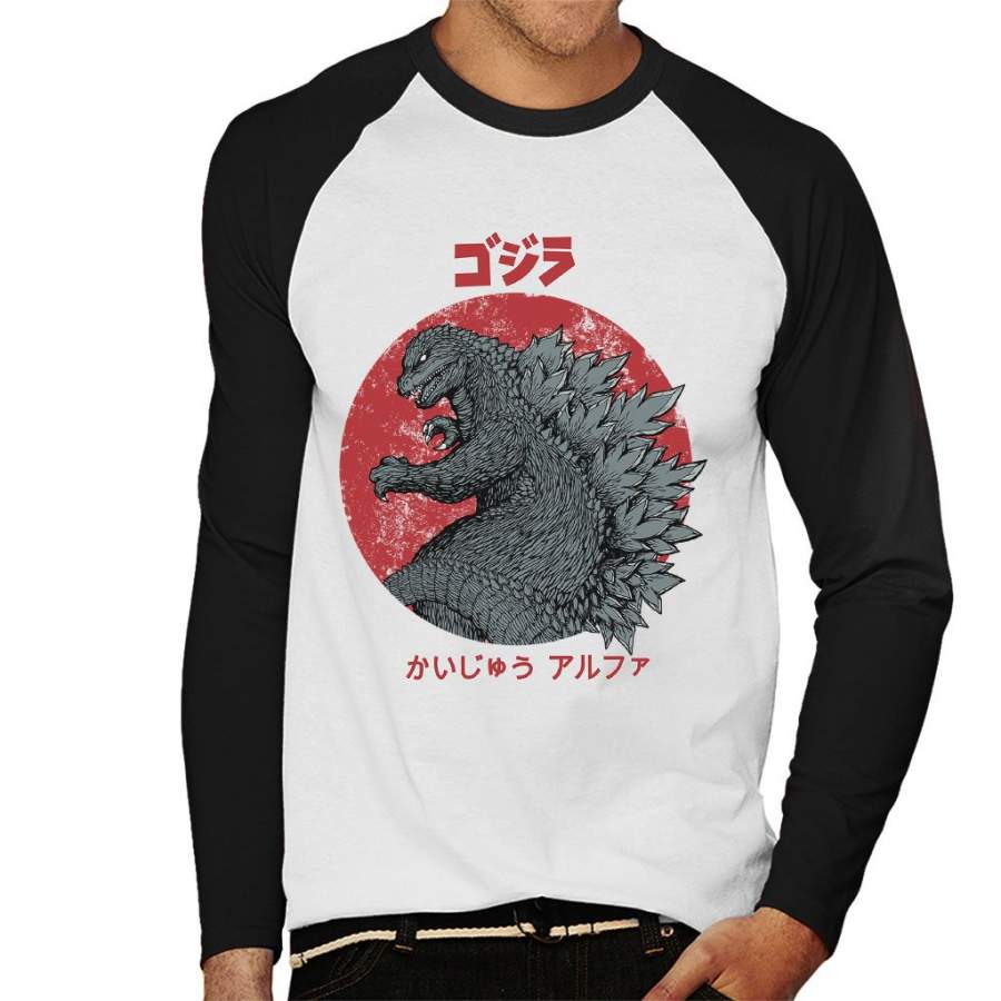 Kaiju Alpha Godzilla Men’s Baseball Long Sleeved T-Shirt