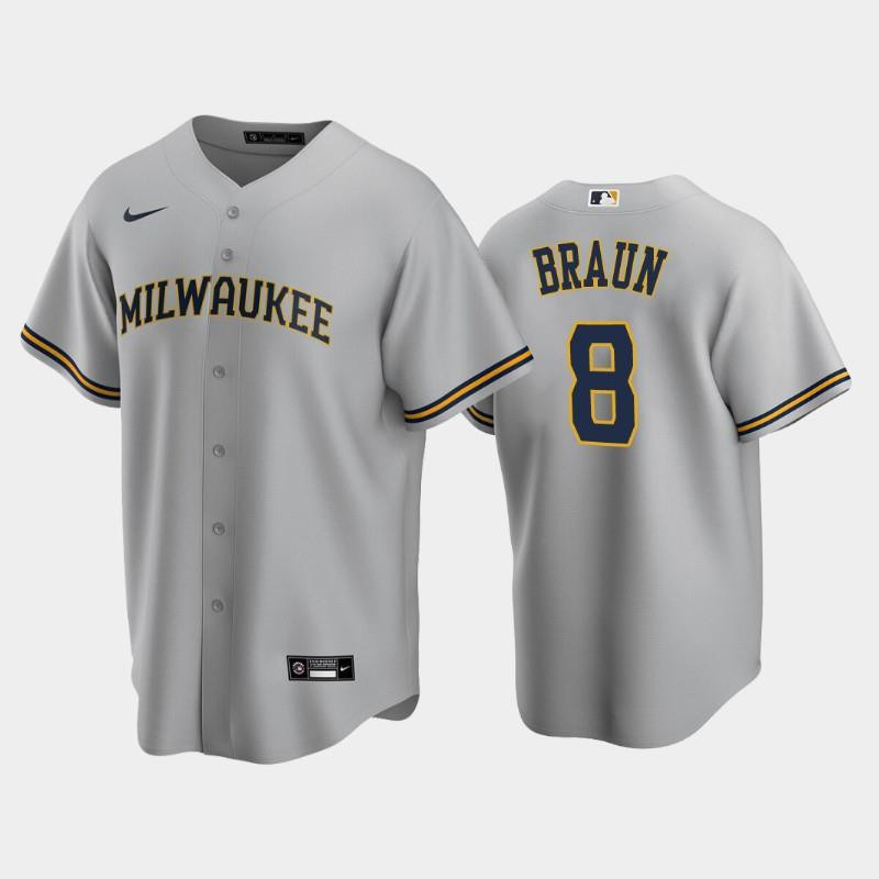 Brewers 8 Ryan Braun Road Gray Jersey