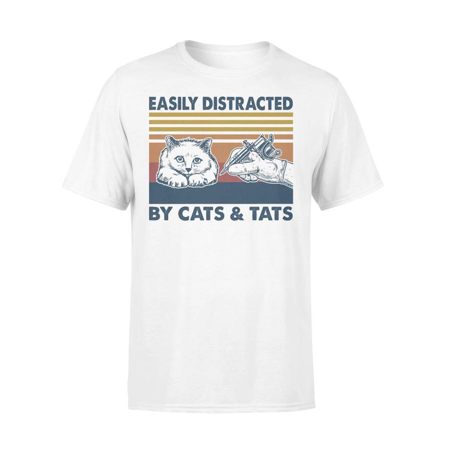 Easily Distracted By Cats And Tats Tattooist Vintage Retro T-shirt