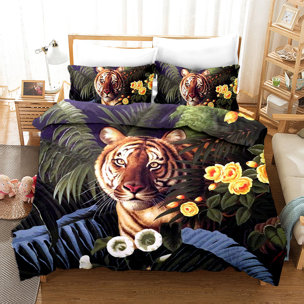 3D Tropical Leaf Floral Tiger Quilt Cover Set Bedding Set Duvet Cover Pillowcases 13